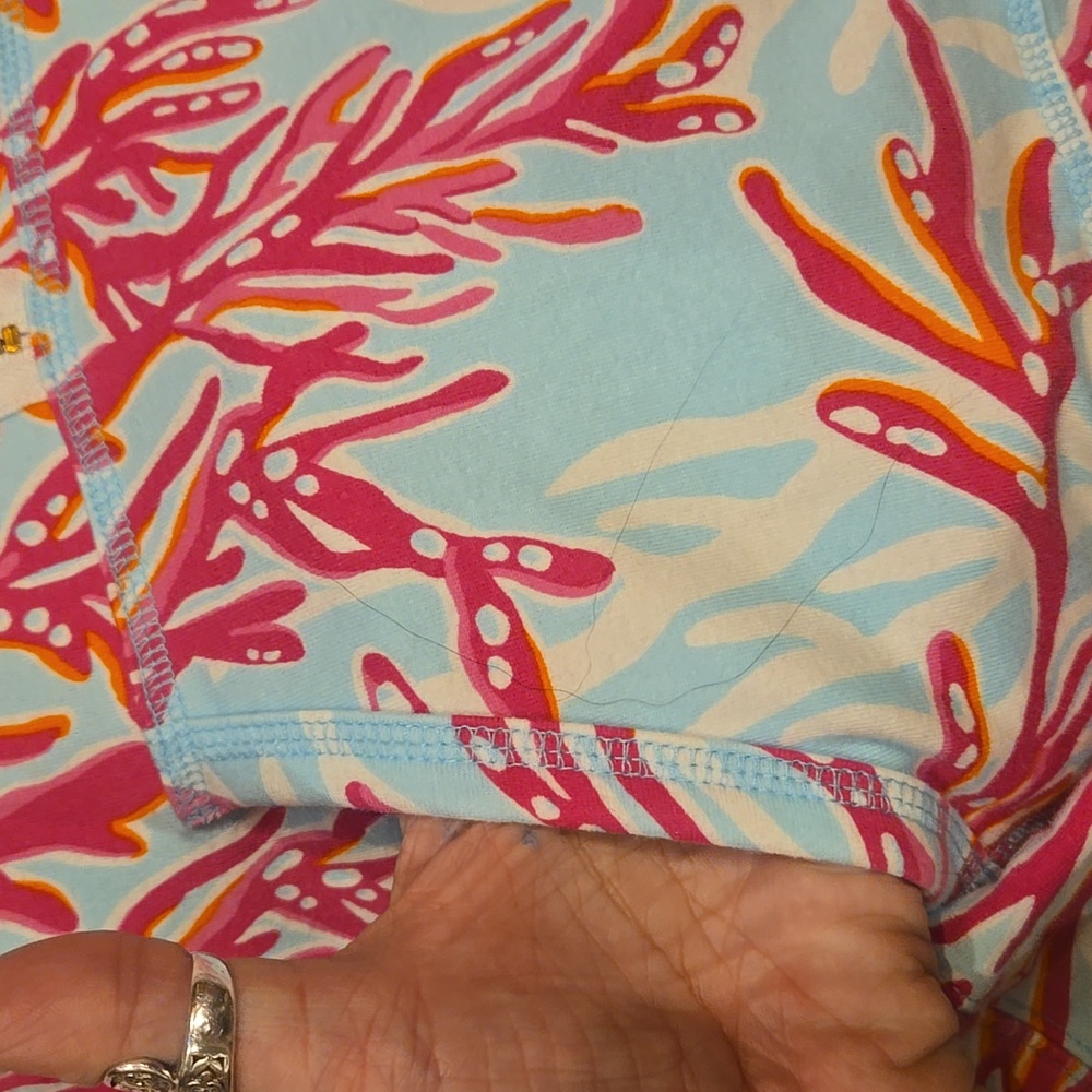 Lilly Pulitzer Ocean Blue/Pink Coral Design Print Half-Zip Popover Sweatshirt - Picture 5 of 11